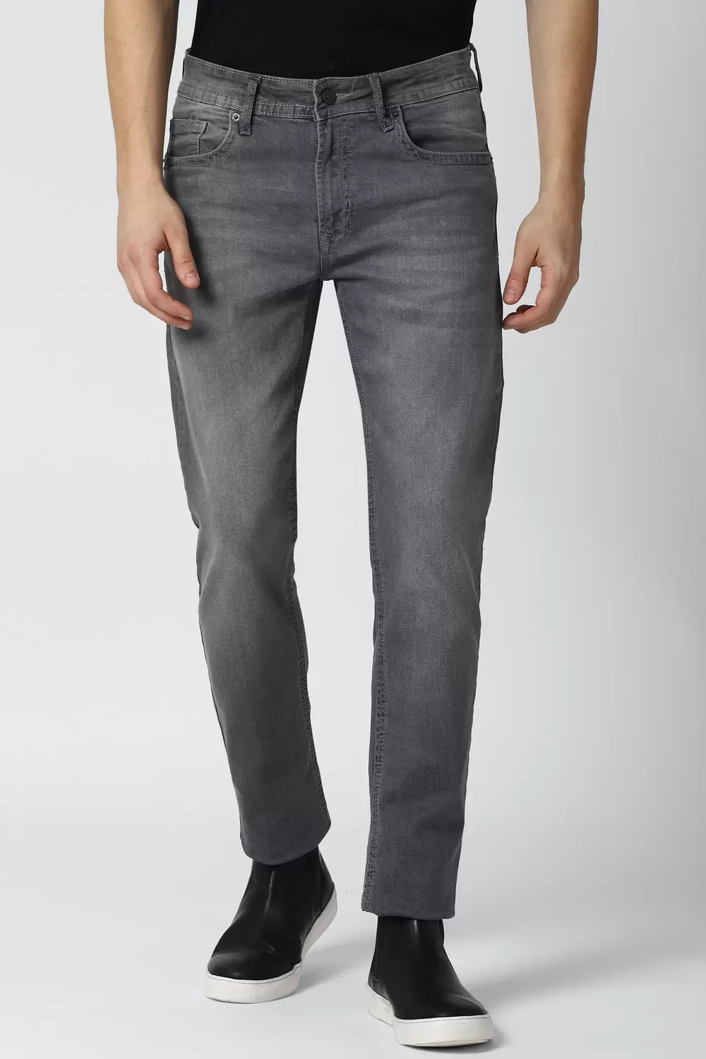 Peter England Men Grey Mid Wash Slim trendy Tapered Jeans