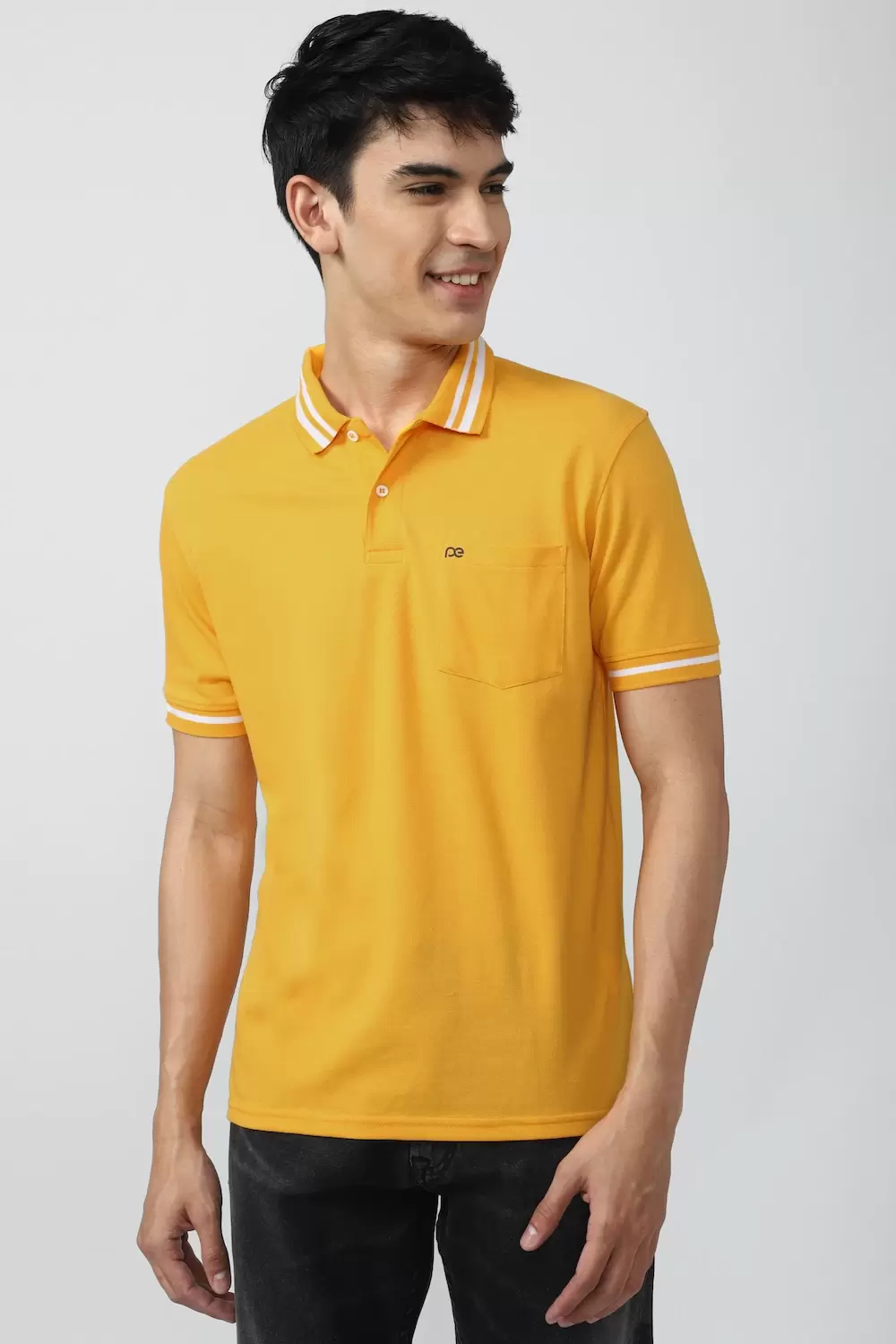 Peter England Men Yellow Solid Polo Neck Polo T-Shirts
