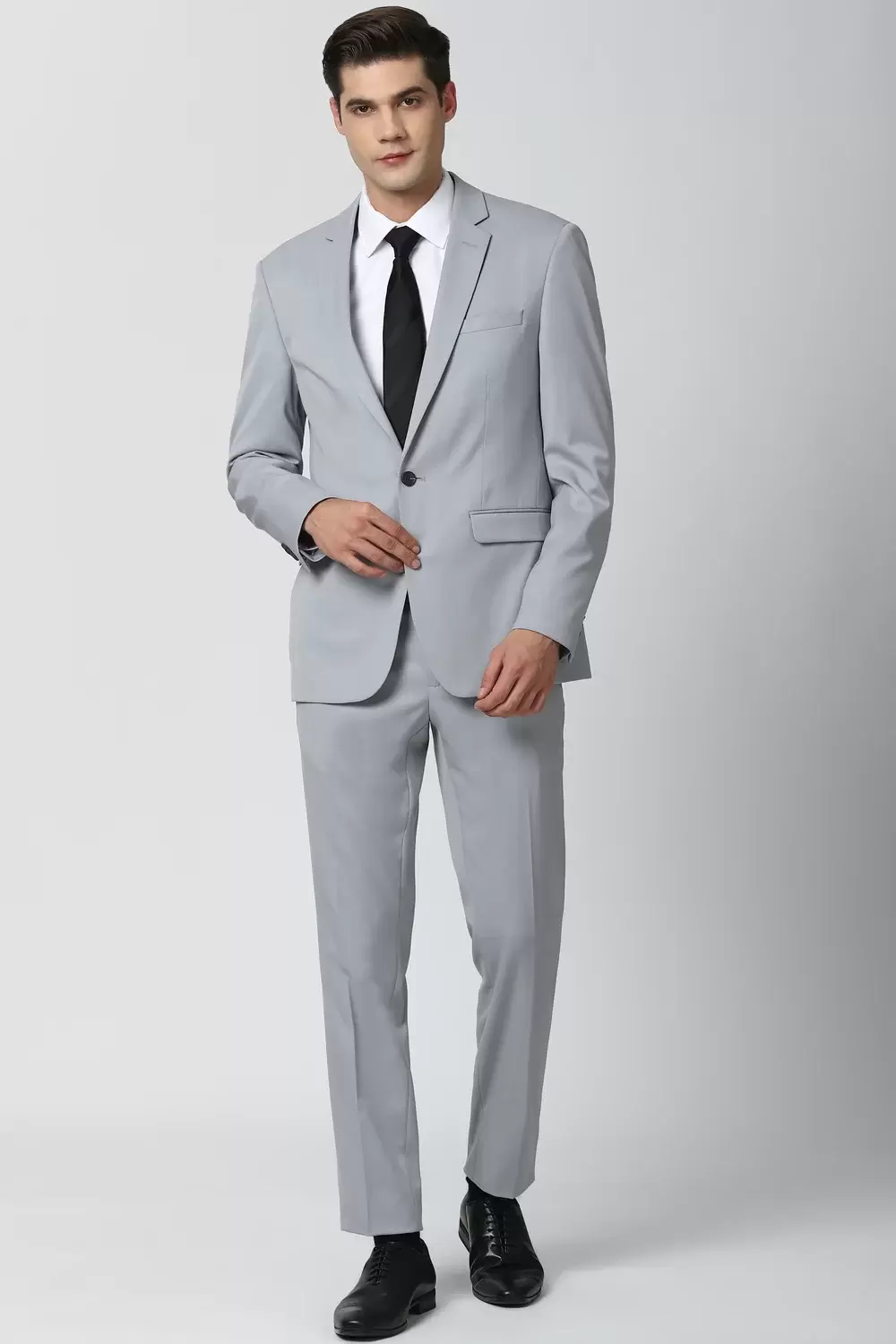 Peter England Men Grey Solid Slim Fit Formal Two Piece Suit