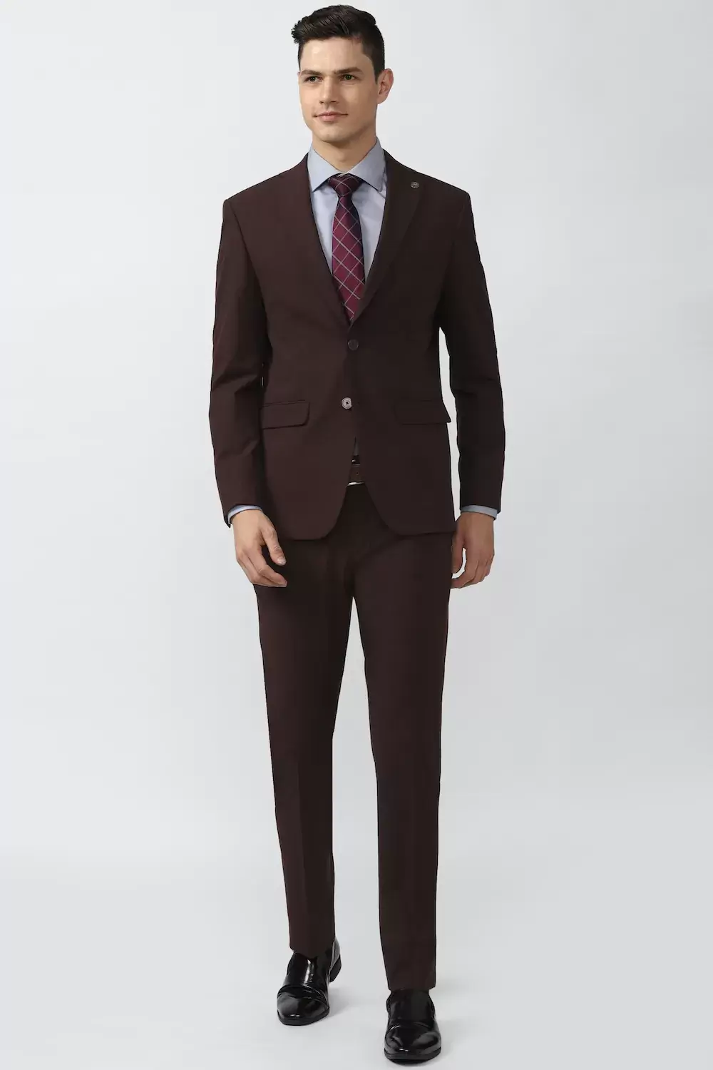 Peter England Men Brown Solid Slim Fit Formal Two Piece Suit