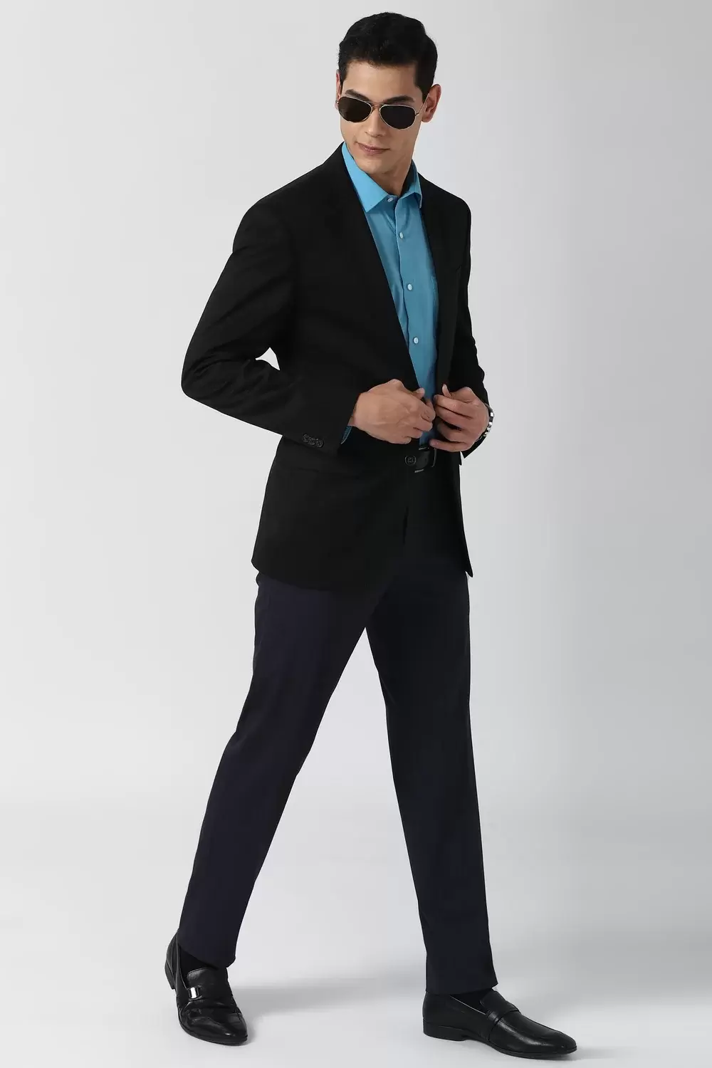 Peter England Men Black Solid Regular Fit Business Casual Blazer
