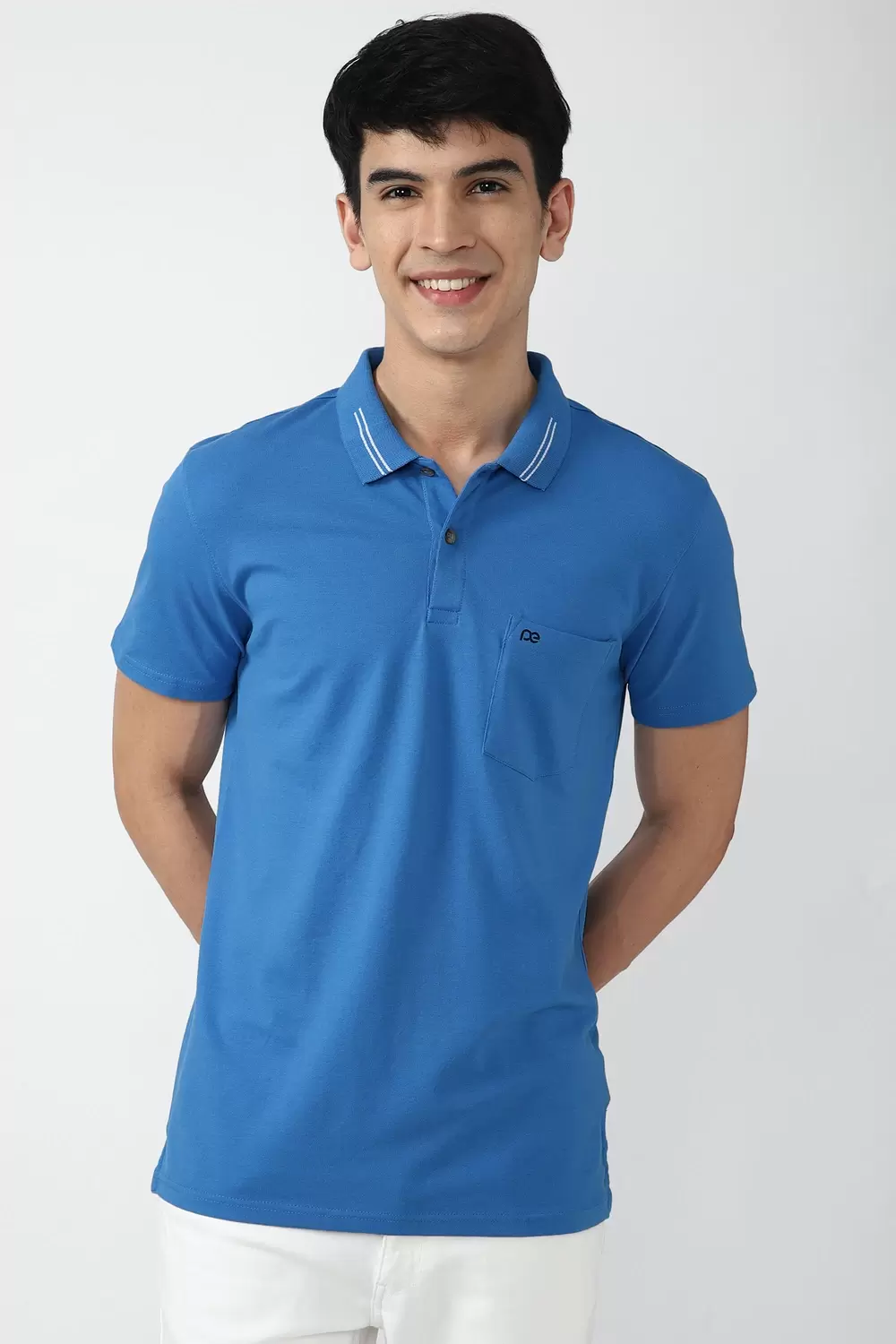 Peter England  Men Blue Solid Polo Neck Polo T-Shirts