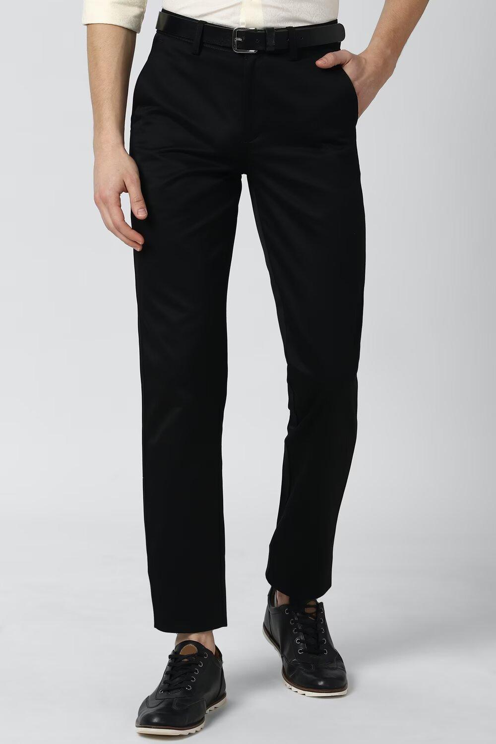 Peter England Men Black Solid good Slim Fit Casual Trousers