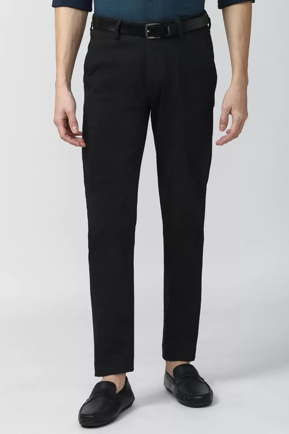 Peter England  Share Black Solid Super Slim Fit Casual Trousers