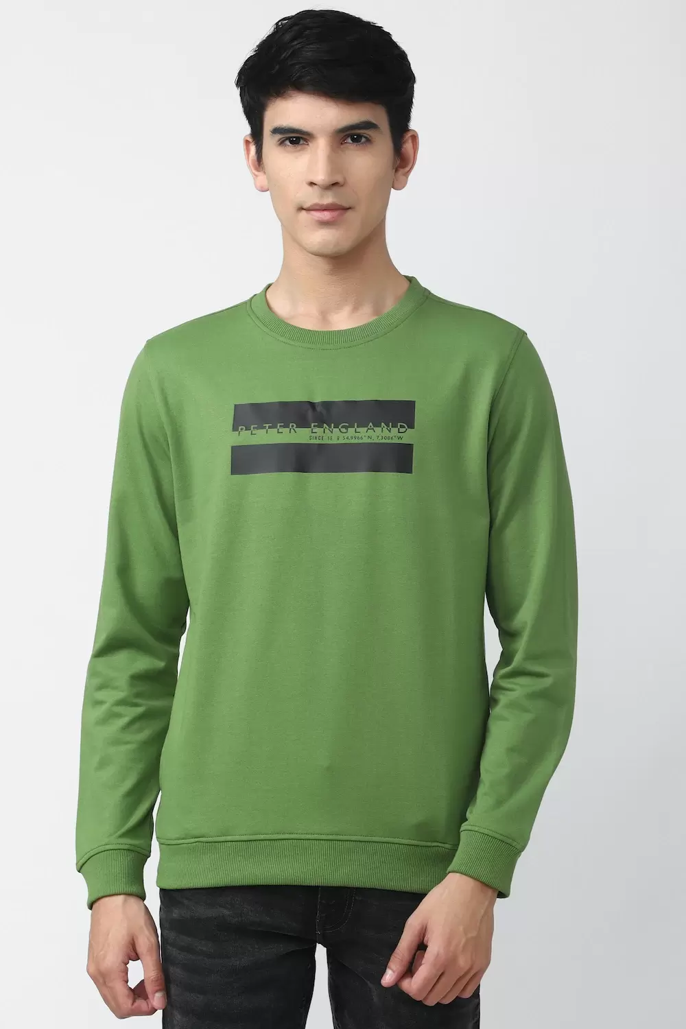 Peter England  Men Green Graphic Print Crew Neck Sweatshirt