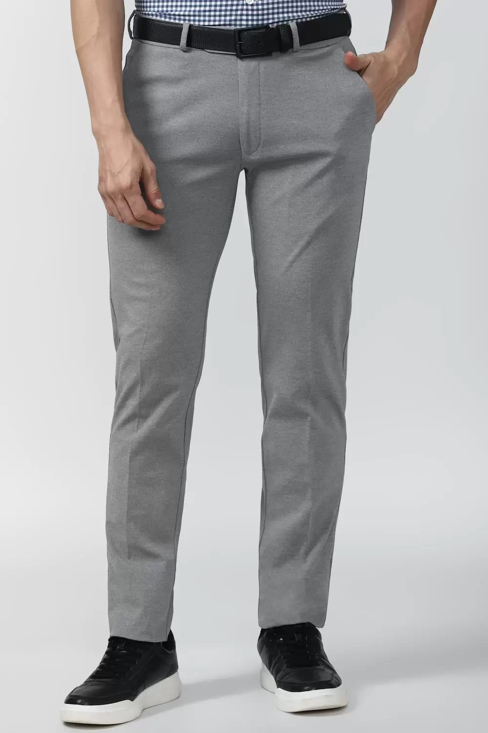  Peter England  Men Grey Solid best Super Slim Fit Casual Trousers
