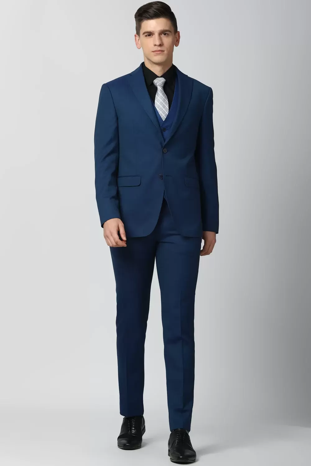 Peter England Men Navy Solid Slim Fit Wedding Three Piece Suit