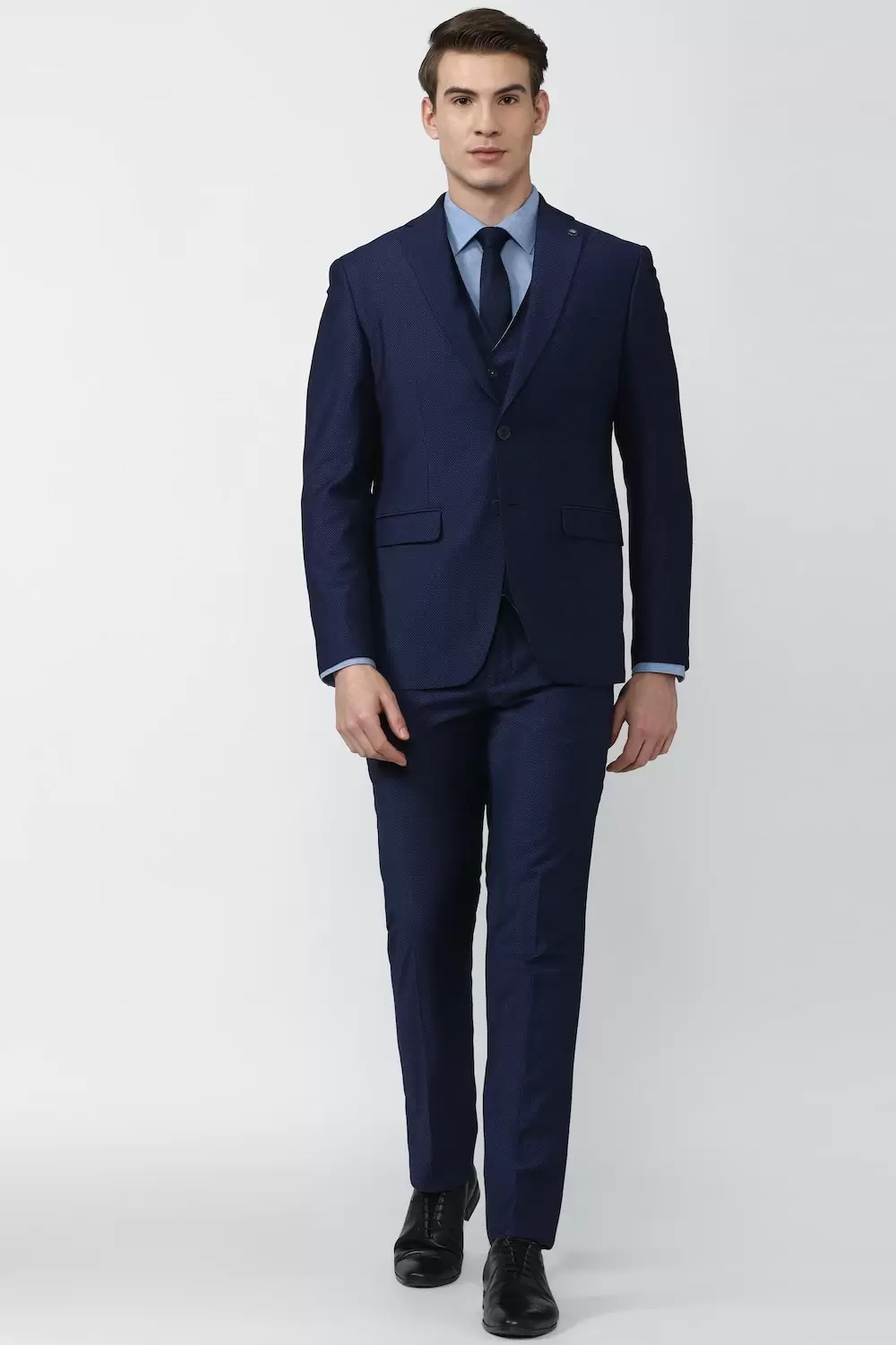 Peter England Men Navy Solid Slim Fit Formal Three Piece Suit