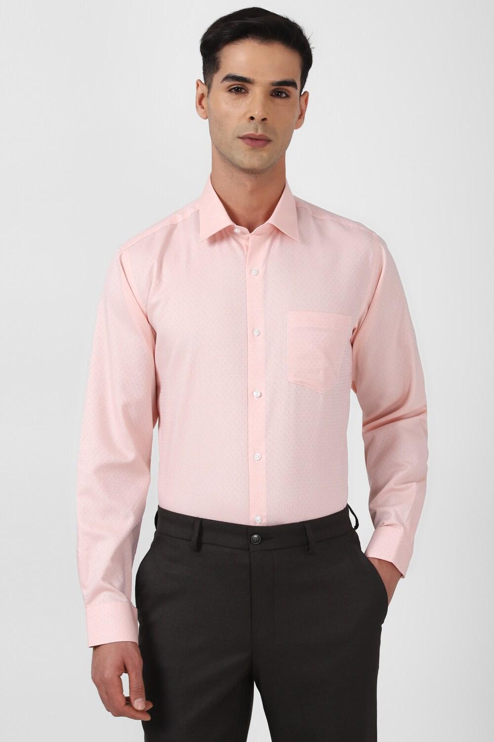 Pink Regular Fit Textured Full Sleeves Men Shirt