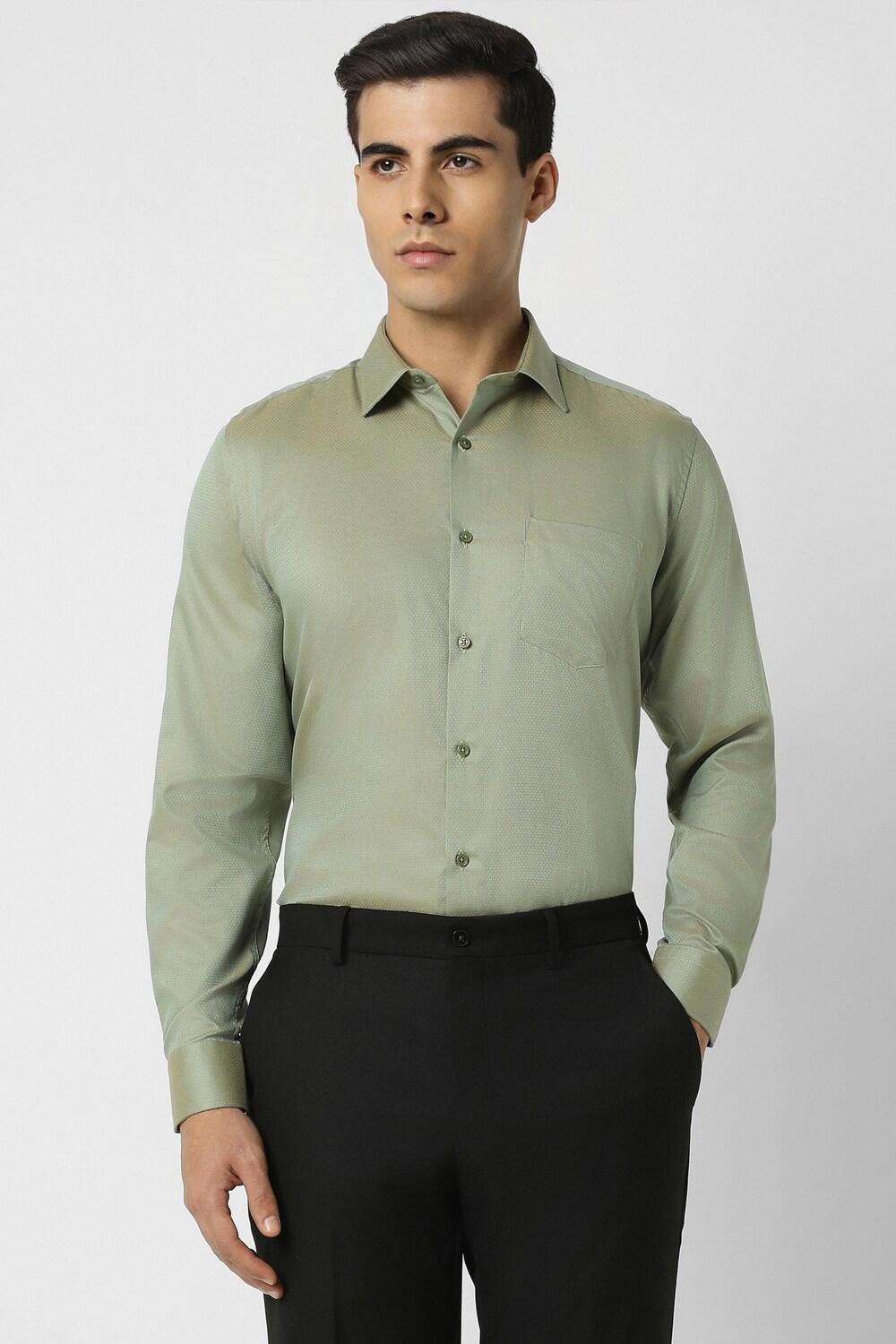 Men Green Regular Fit Textured Full Sleeves Wedding Shirt