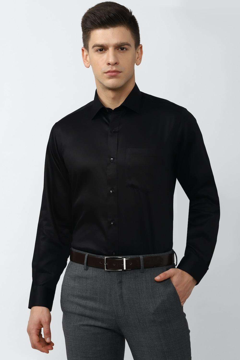 Black Regular Fit Solid Full Sleeves Formal Shirt 