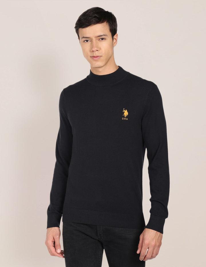 Mock Neck Solid Sweater For Men In Black