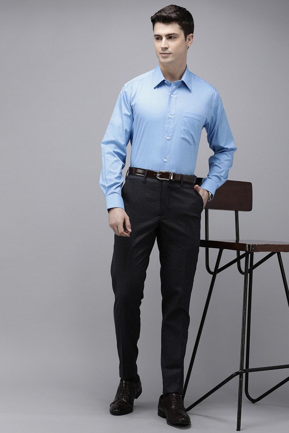 Men Blue Regular Fit Strip Full Sleeves Shirt