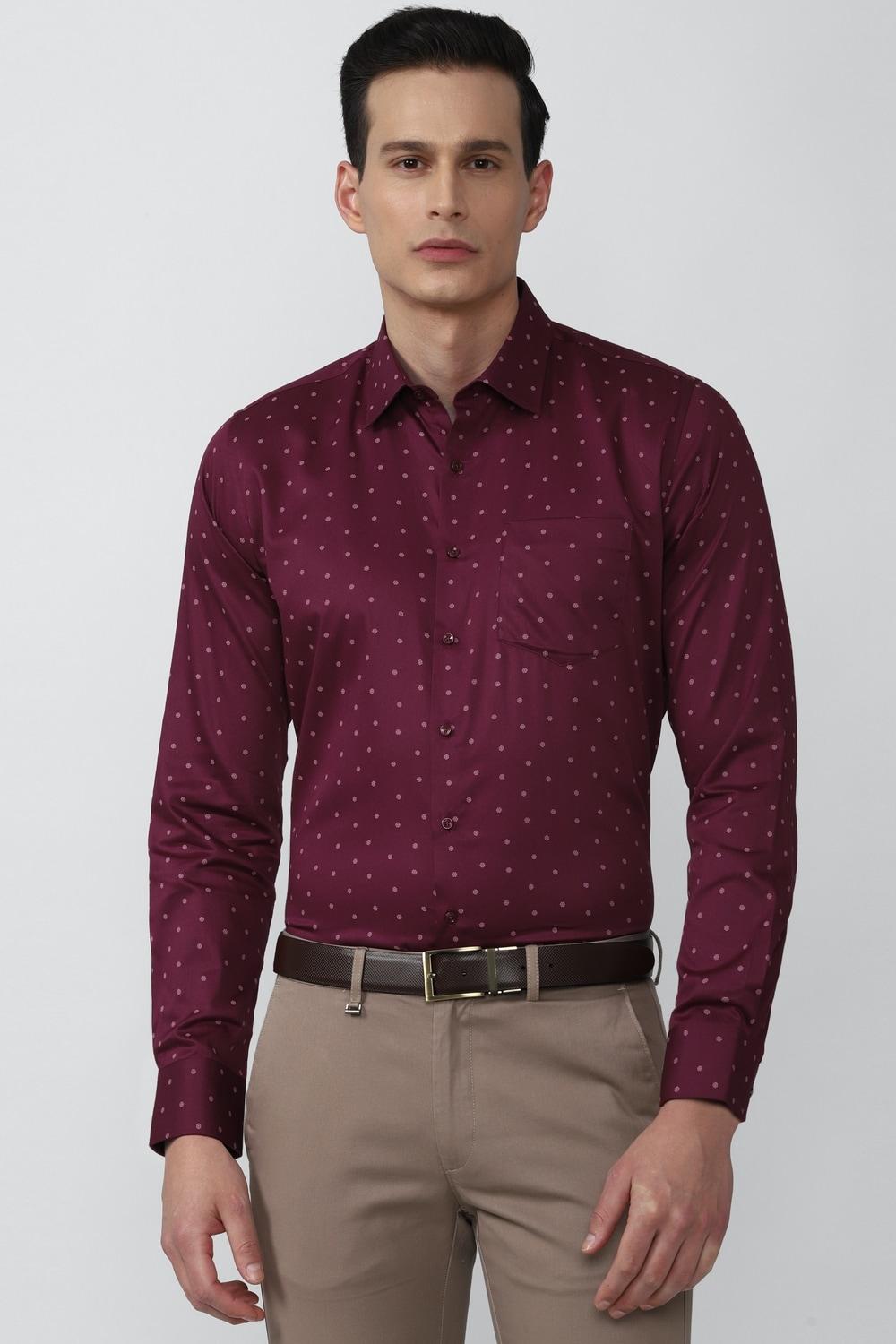 Maroon Slim Fit Print Full Sleeves Formal Men Shirt