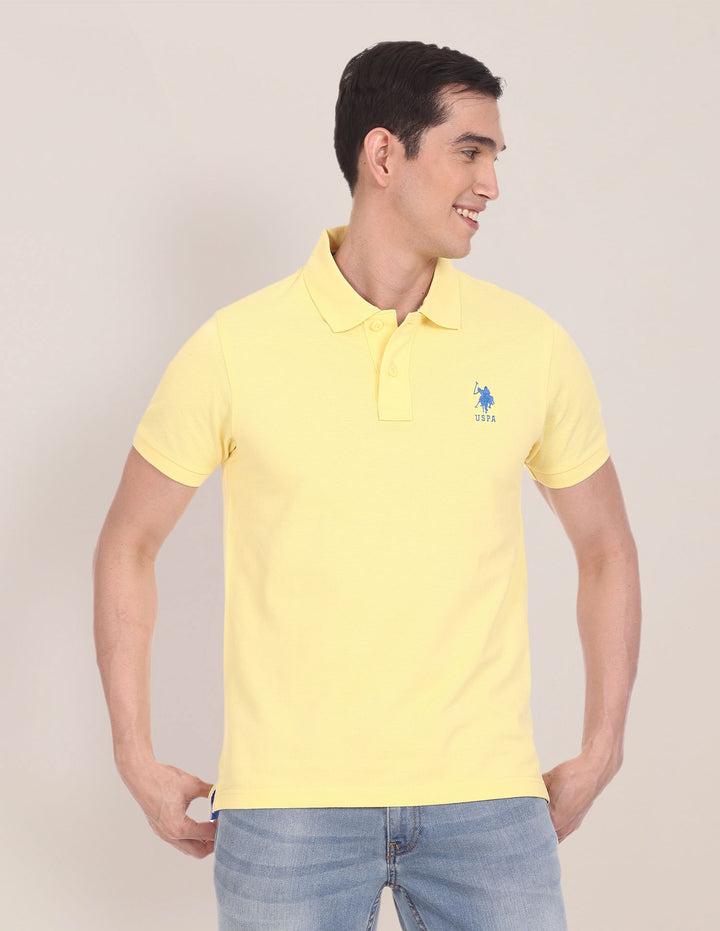 Solid Compact Cotton Polo Shirt In Yellow