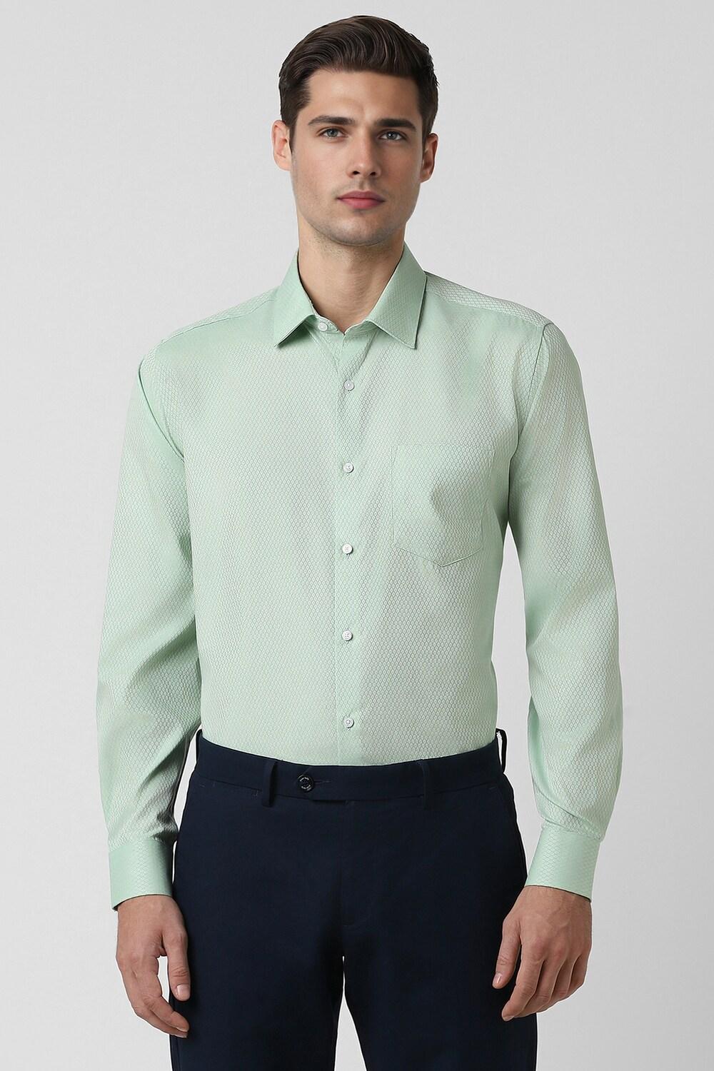 Green Regular Fit Textured Full Sleeves Wedding Shirt