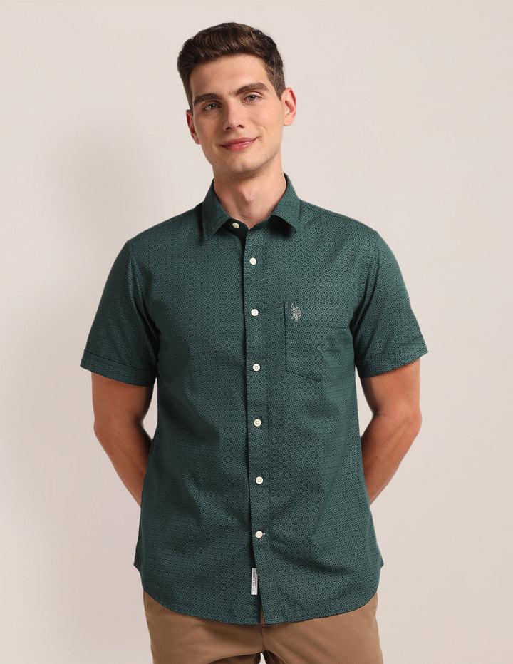 Green Mens Geometric Pattern Shirt