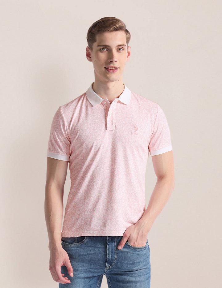 Tropical Print Logo Polo Shirt For Men In Pink