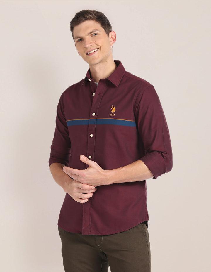 Mens Horizontal Stripe Cutaway Collar Shirt