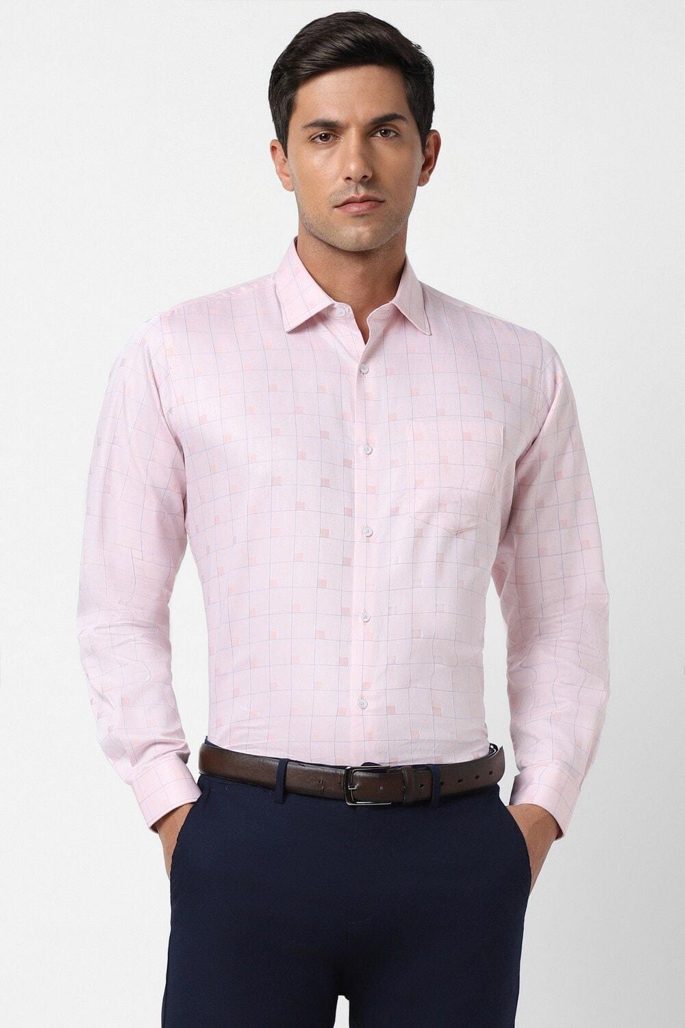 Pink Regular Fit Check Full Sleeves Shirt For Men