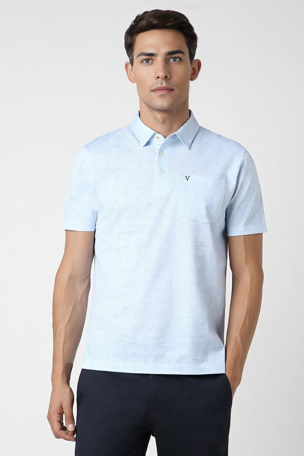 Blue Print Polo Neck Tshirt For Men