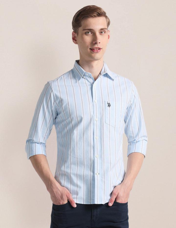 Mens Vertical Stripe Oxford Shirt In Blue