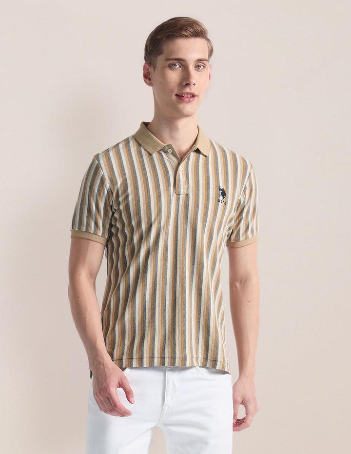 Men Vertical Stripe Logo Polo Shirt 