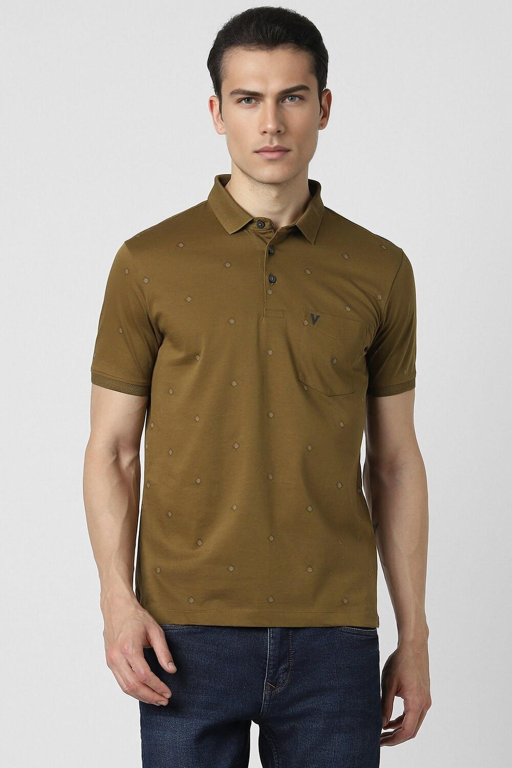 Men Brown Print Polo Neck Tshirt