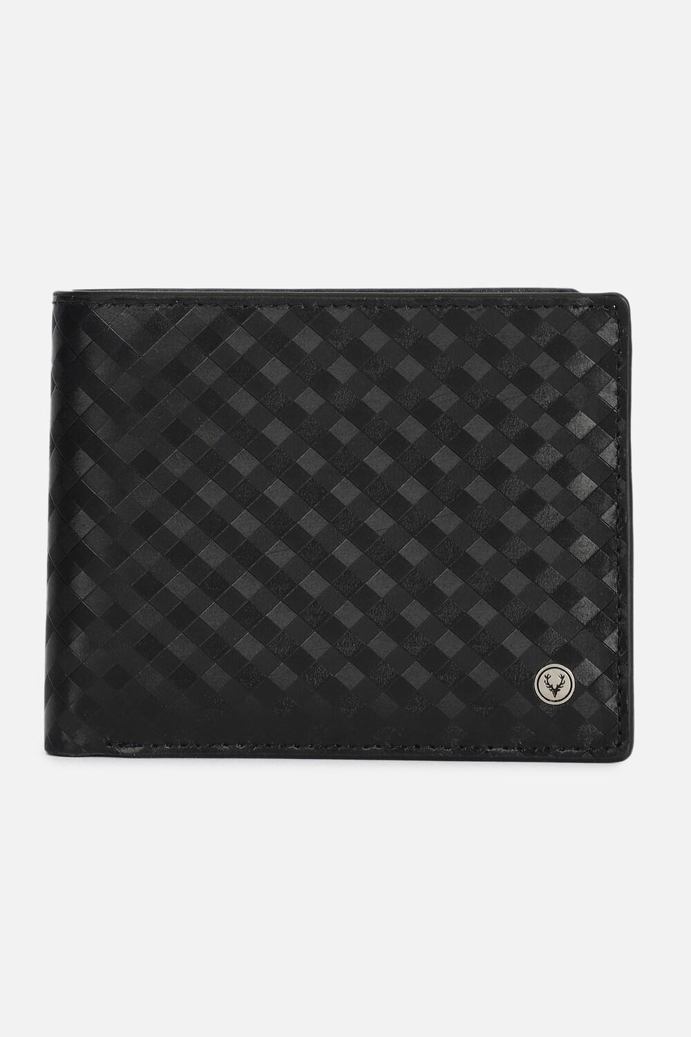 Men Black Check Genuine Leather Wallet