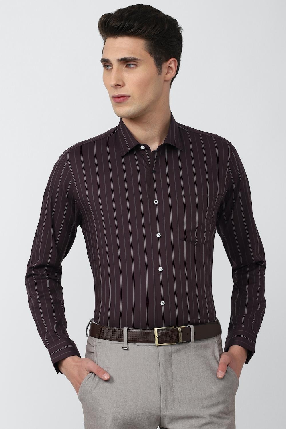 Purple Slim Fit Stripe Full Sleeves Formal Men Shirt