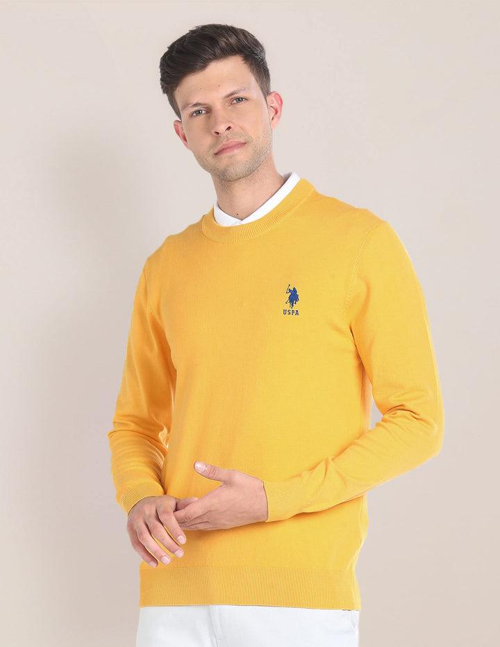 Men Yellow Crew Neck Solid Sweater