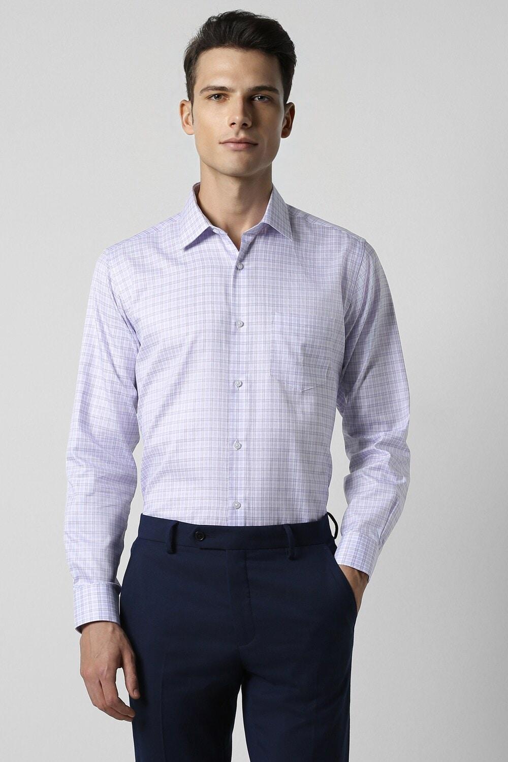 Purple Regular Fit Check Full Sleeve Shirt For Men