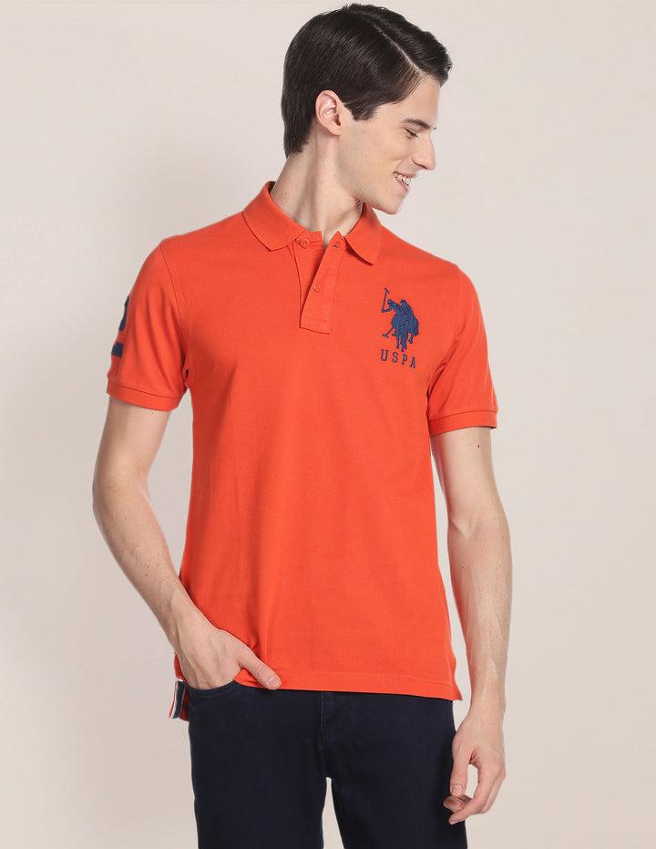 Cotton Solid Polo Shirt In Orange