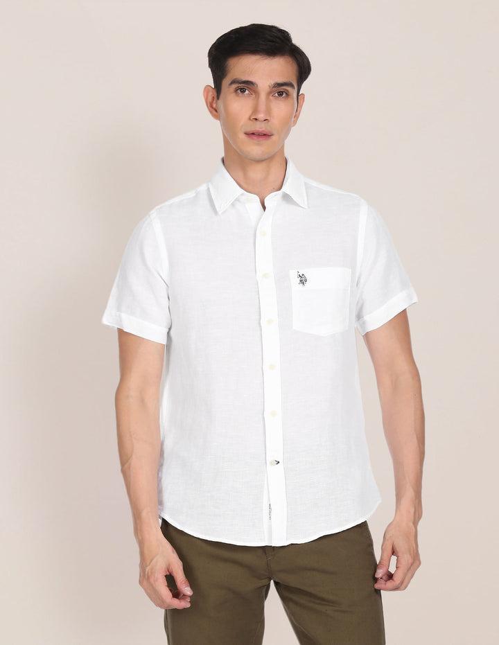 Men Linen Cotton Tailored Shirt In White