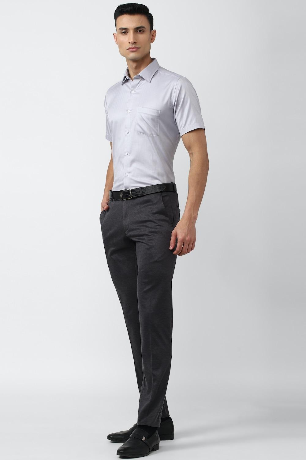 Men Grey Textured Ultra Slim Fit Trousers