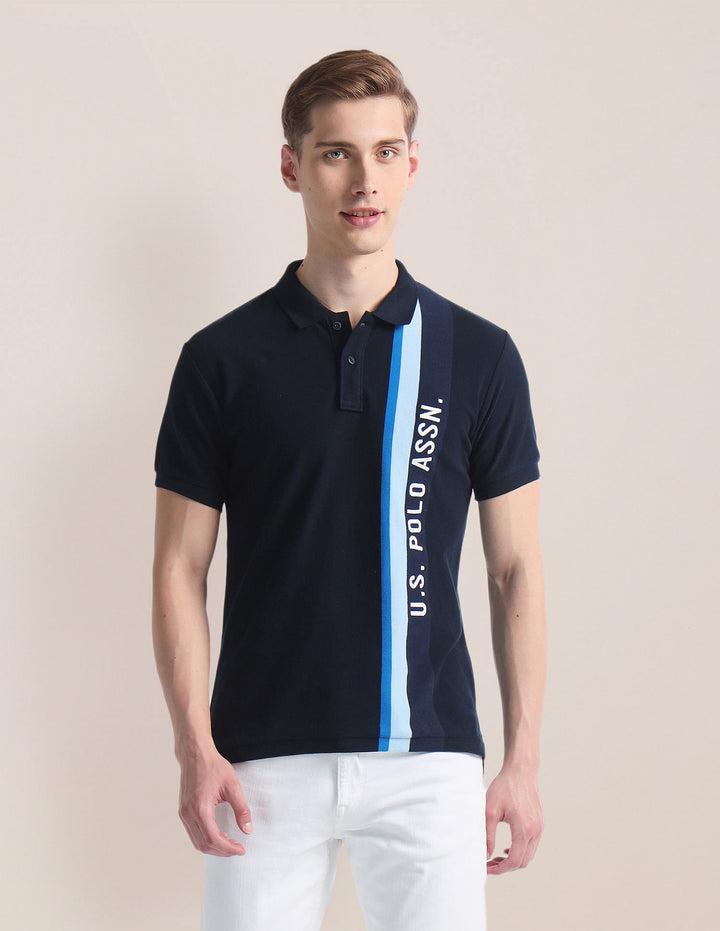 Vertical Stripe Slim Polo Shirt For Men In Navy