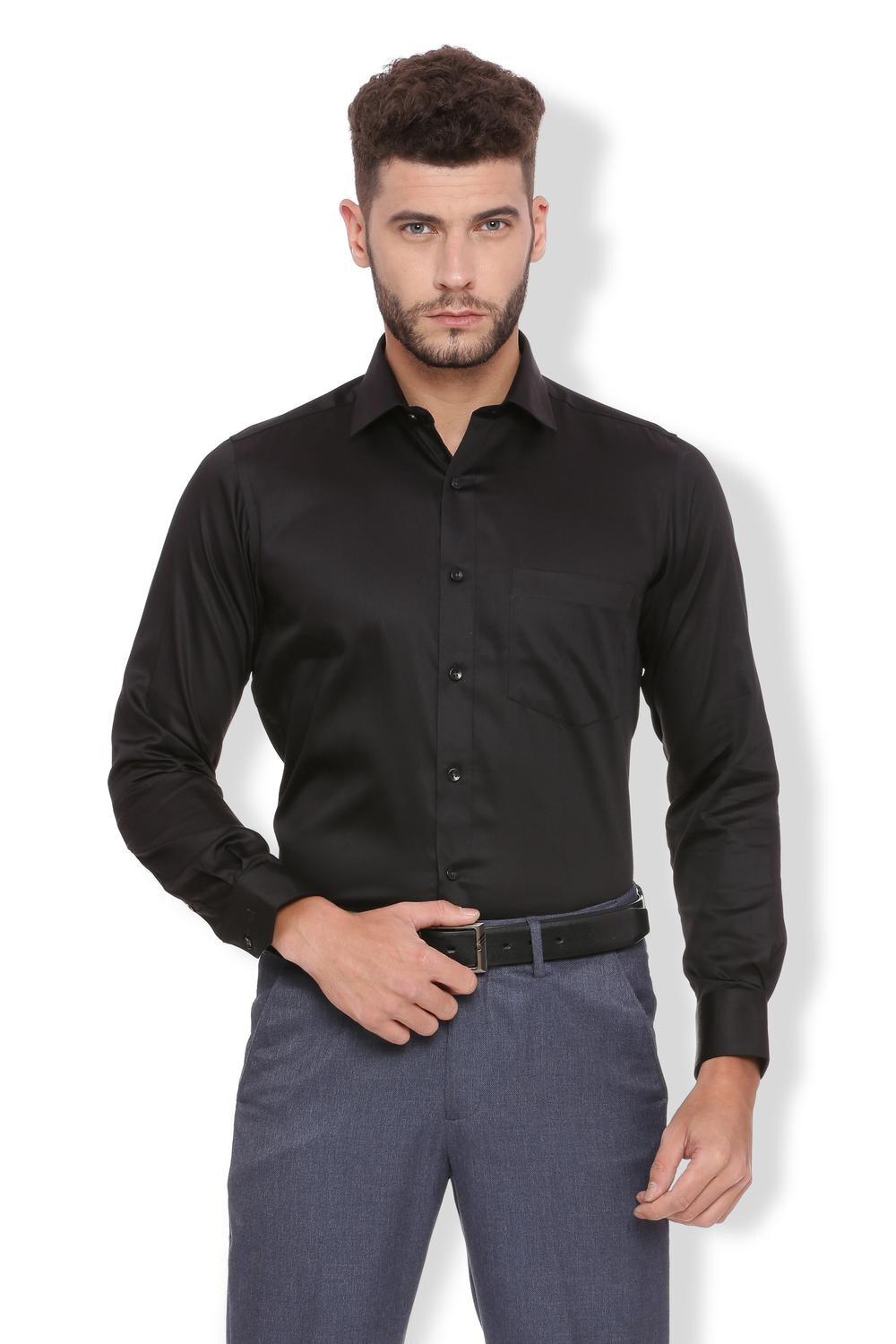 Men Black Regular Fit Solid Full Sleeves Formal Shirt