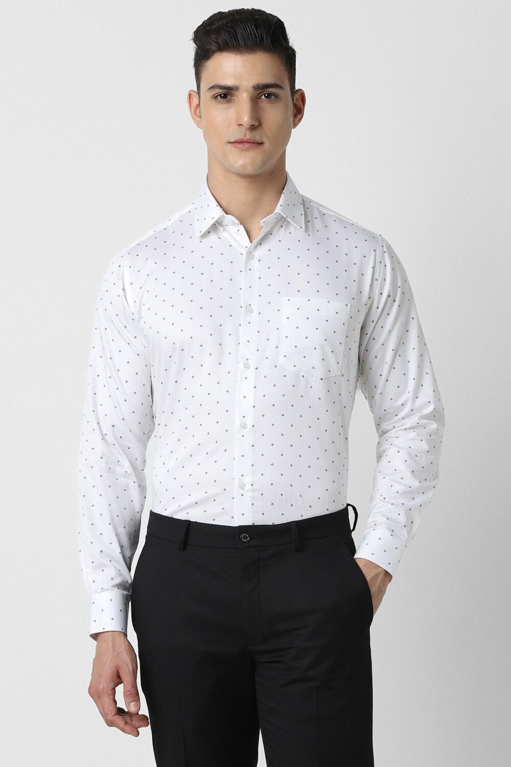 Men White Regular Fit Print Full Sleeves Wedding Shirt