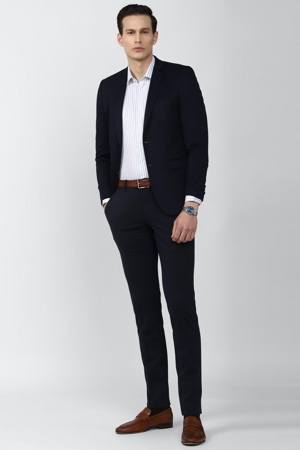Men Navy Solid Ultra Slim Fit Trousers