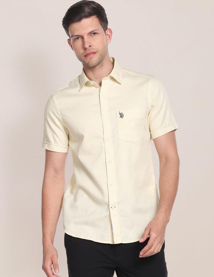 Birdseye Dobby Textured Solid Shirt For Men In Cream