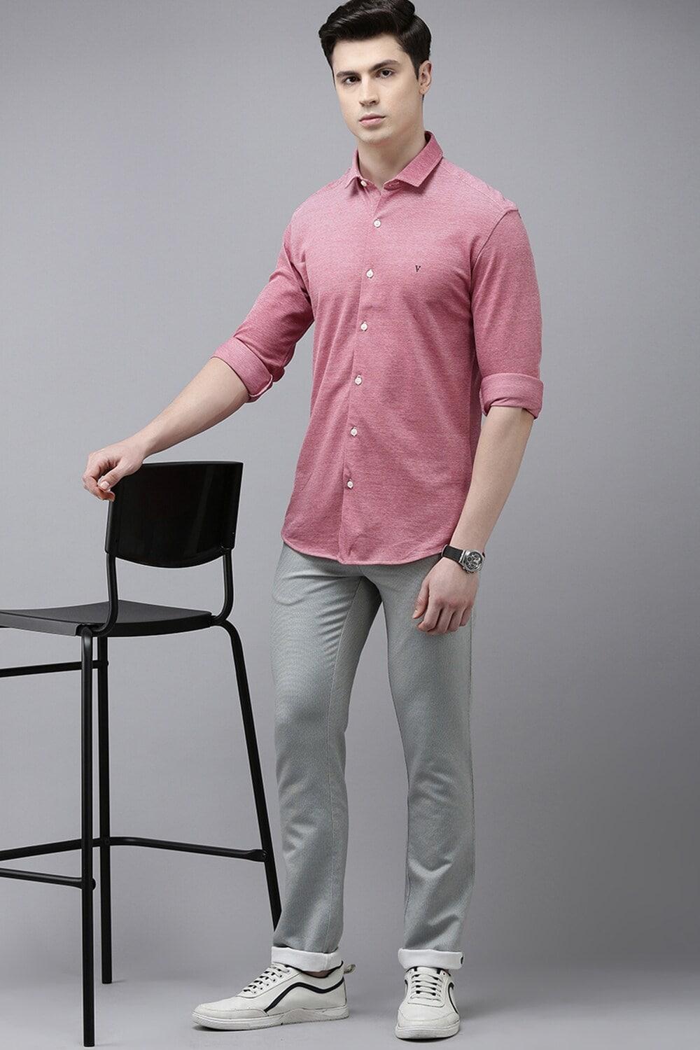 Men Pink Slim Fit Textured Full Sleeves Casual Shirt