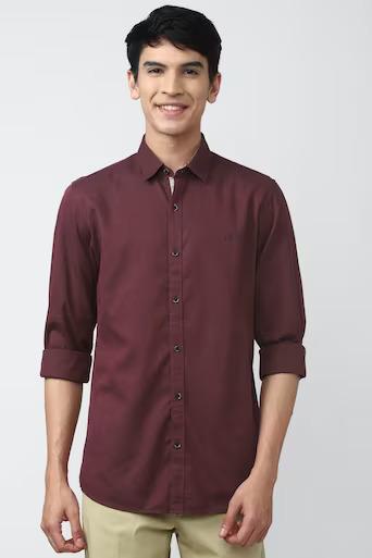 Peter England MEN MAROON SLIM FIT SOLID FULL SLEEVES CASUAL SHIRTS