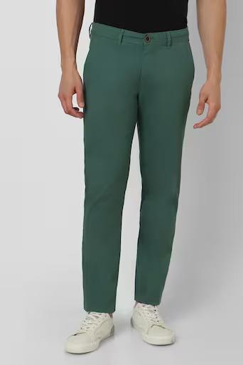 MEN GREEN SOLID SUPER SLIM FIT CASUAL TROUSERS