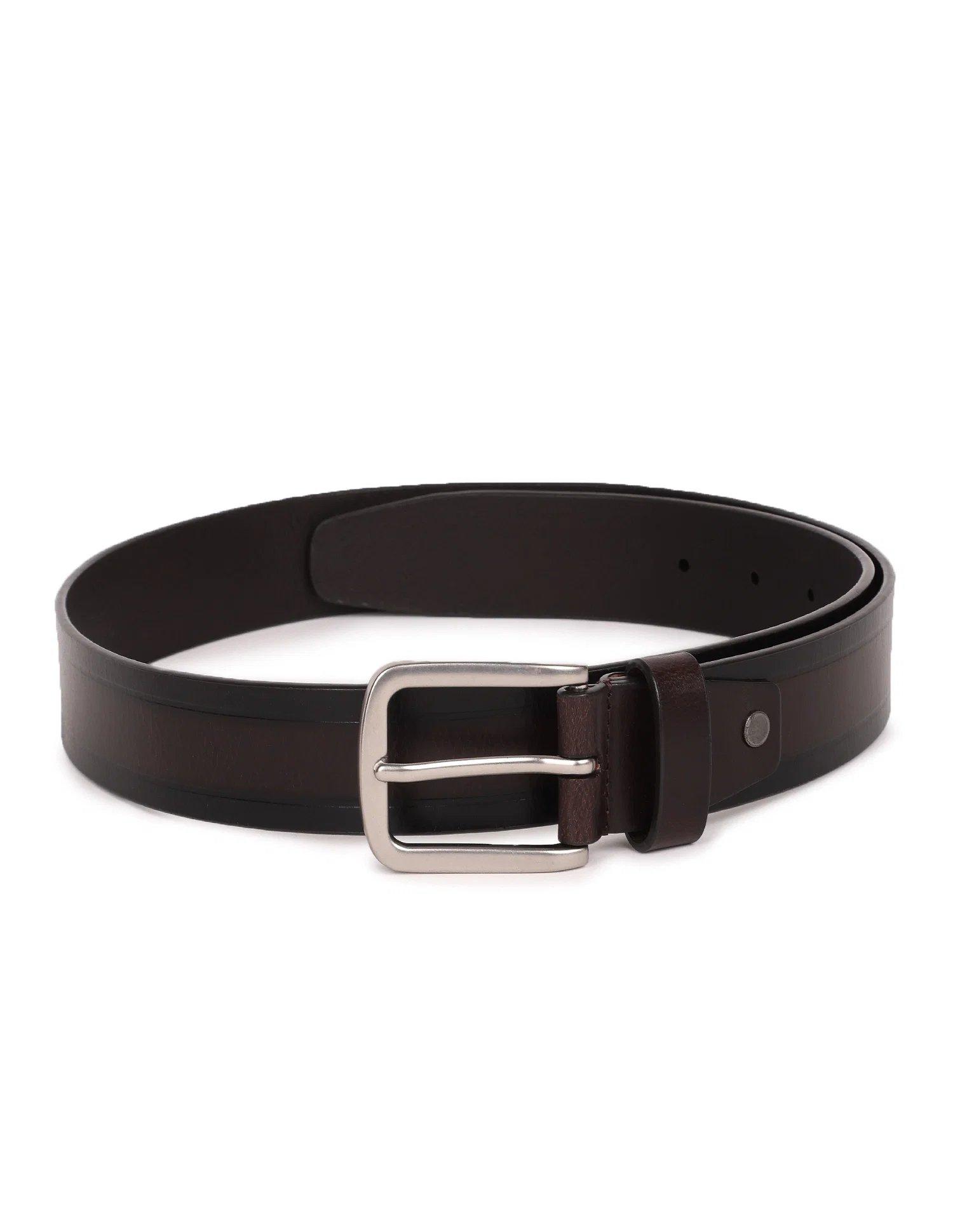 Metallic Buckle Solid Black Leather Belt 