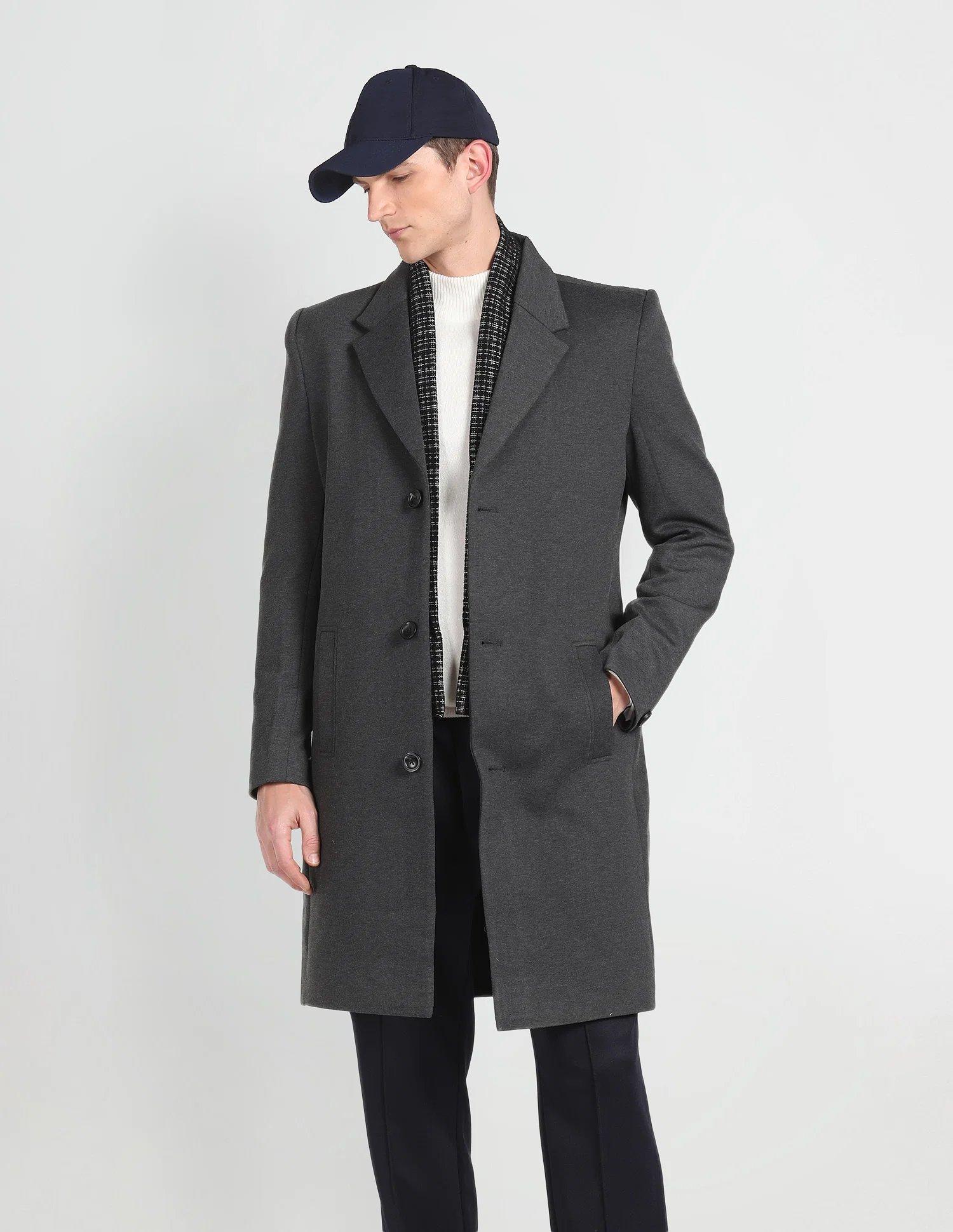 Notch Lapel Collar Solid Trench Coat