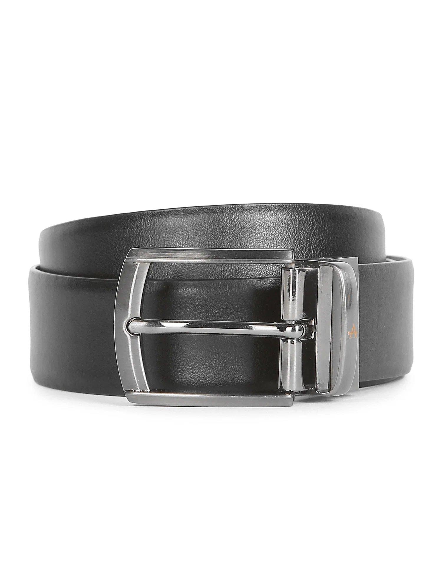 Metallic Buckle Solid Reversible Belt Black