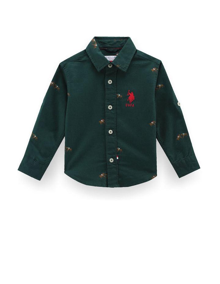 Boys Brand Print Cotton Shirt For Kids In Green