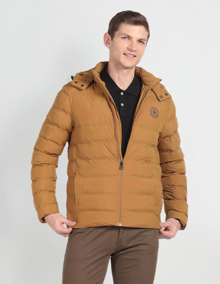 Detachable Hood Solid Puffer Jacket For Men