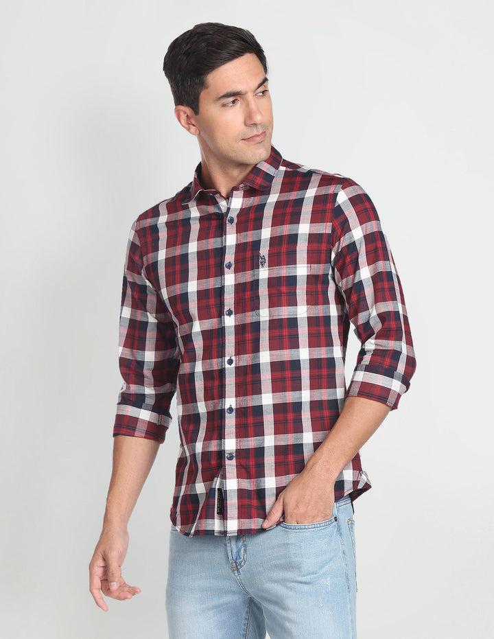 Plaid Check Twill Shirt For Men In Red