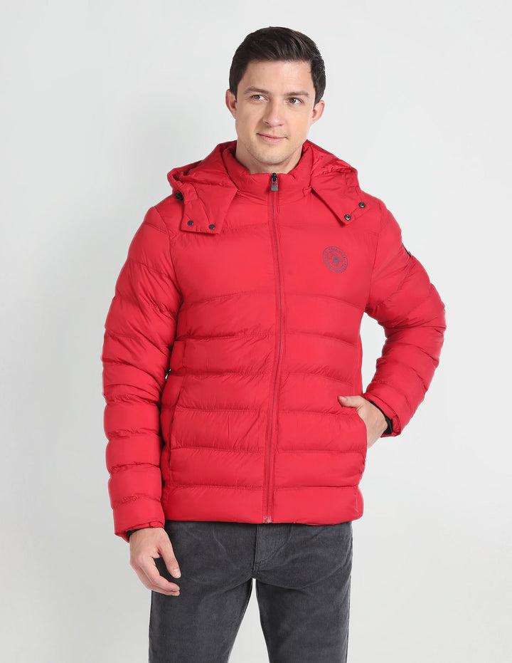 Long Sleeve Hood Puffer Jacket For Men In Red 